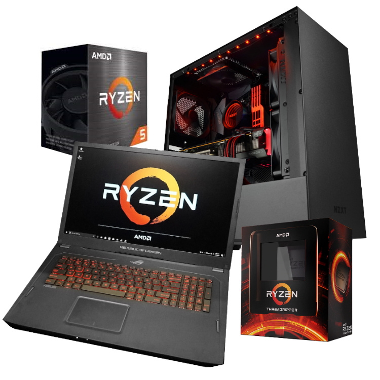 Picture of AMD Ryzen CPU, Ryzen Laptop and Ryzen Desktop PC at PB Tech